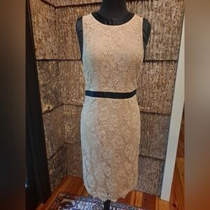 Milly of New York Dress, Nude Lace with Black Trim, Black Bows on Back, Size 6